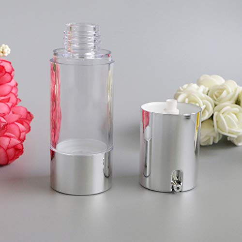 Tvoip 4Pcs/Lot 10Ml/15Ml/20Ml/30Ml, Airless Vacuum Pump Home Travel Lotion Bottles Refillable Cosmetics Packing Dispenser (Silve