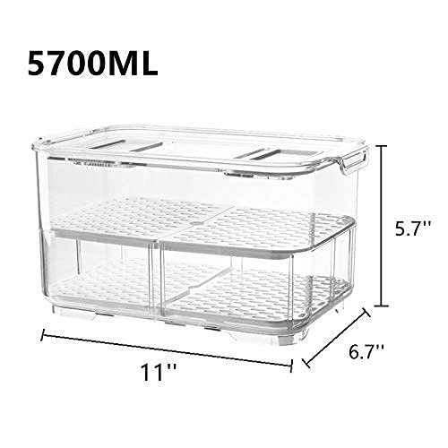 Slideep 11'' Large Food Storage Containers, Fridge Produce Saver 2 Tier Stackable Refrigerator Organizer With Lids And Removable