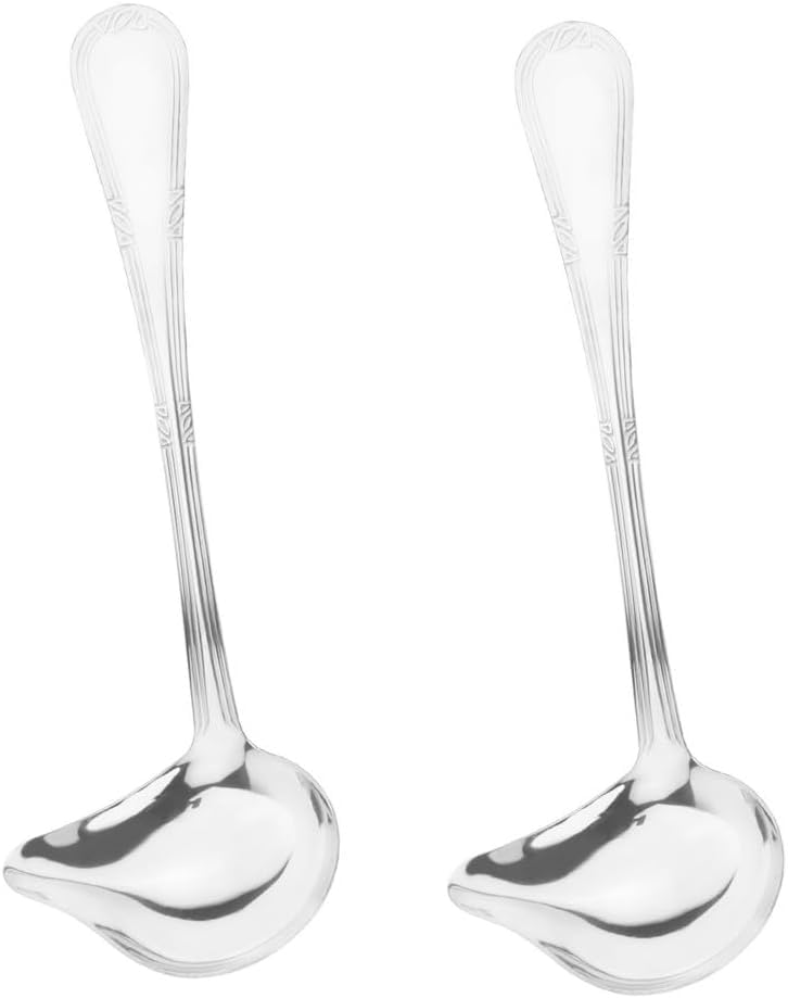 2Pcs Gravy Ladle with Pour Spout, 7.8 Inch Stainless Steel Sauce Drizzle Spoon for Spooning Gravies and Sauces Dressings