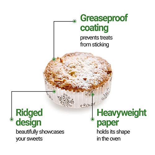 Panificio 4 Ounce Baking Cups, 200 Ridged Cupcake Liners - Oven-Ready, Freezable, Black And White Paper Muffin Cases, Disposable