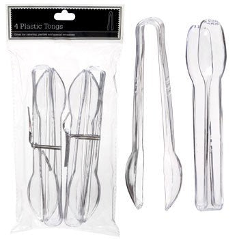 Sugarman Candy Clear Plastic Tongs, 6 1/2-Inch, 2 Packs Of 4 Pieces