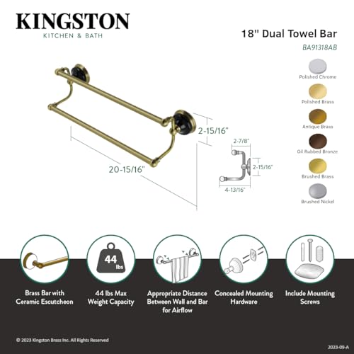 Kingston Brass Ba91318Ab Water Onyx Dual -Towel Bar, Antique Brass