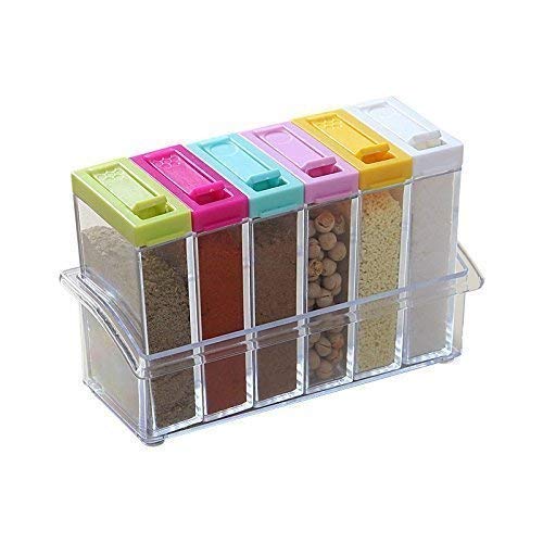 Cr Enterprise Crystal Seasoning Spice Rack 6 Lid Container Set (MultiColor)