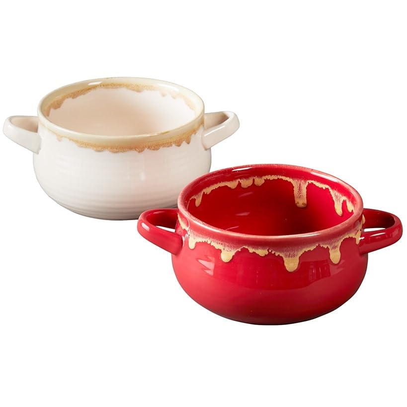 Sets Of 2 Soup Bowls - Red/Cream