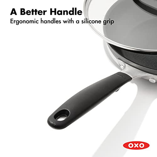 Oxo Good Grips 9.5'' Frying Pan Skillet With Lid, 3-Layered German Engineered Nonstick Coating, Stainless Steel Handle With Nons