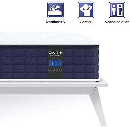 Queen Mattress, Coolvie 10 Inch Hybrid Mattress Queen Size, Individual Pocket Springs With Memory Foam, Bed In In A Box, Cooler