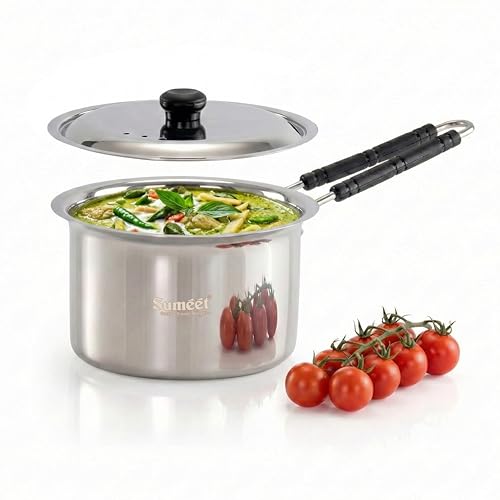 Sumeet Isi Certified Heavyply enhanced Stainless Steel Cross Edge Induction & Gas Stove Friendly Saucepan Milk Pan Tea Maker With Lid - 1900Ml