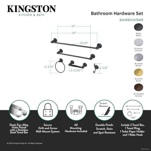 Kingston Brass BAHK8212478MB 5-Piece Bathroom Accessory Set  Matte Black