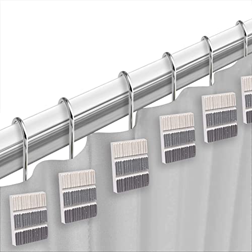 Zahari Home 13Pc Modern Line Shower Curtain Sets Gray Shower Curtain & 12 Shower Curtain Hooks Luxury Contemporary Modern Shower