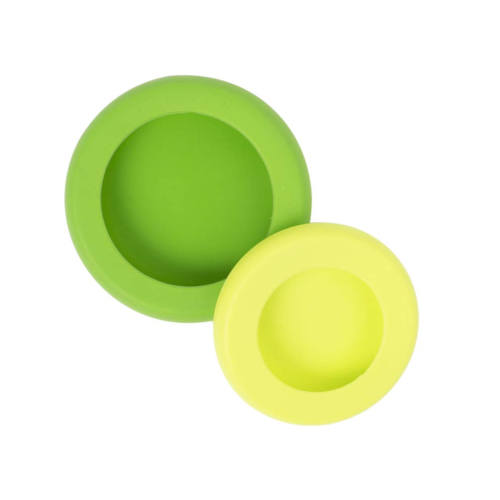 Food Huggers Set Of 2 Reusable Silicone Food Savers - Small Sizes - Patented Product - Green And Yellow