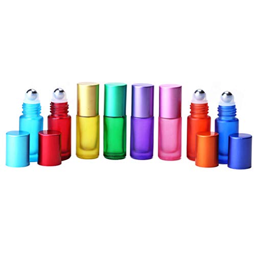 Constore 8Pcs 5Ml Colorful Frosted Roll On Bottles Glass Roller Ball For Essential Oils Refillable Massage Roller Bottles With S