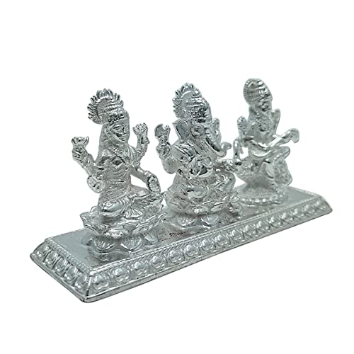 Maa Silver Pure Silver Lakshmi Ganesha Saraswati Trimurti Bis Hallmarked Solid Idol With Base Perfect For Gifting & Pooja Use (9