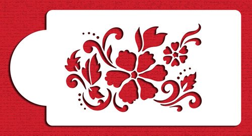 Designer Stencils C434 Floral Explosion Tier 1 Cake Stencil, Beige/Semi-Transparent, 3.7'' X 5.7''
