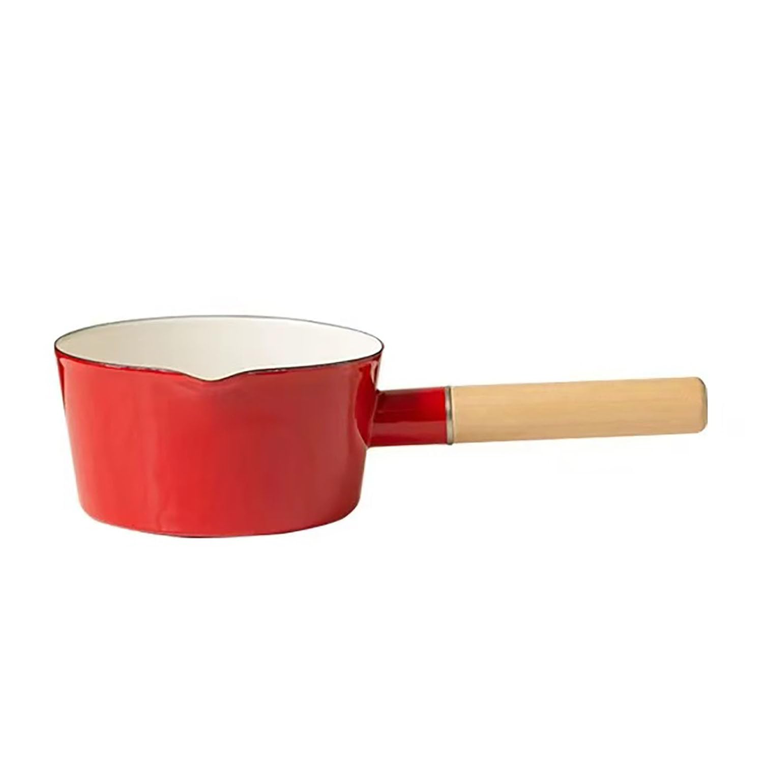 FYUEROPA Enamel Milk Pot, Butter Warmer Nonstick Saucepan, 6 Inch 37 Oz Cookware with Wooden Handle (Red)