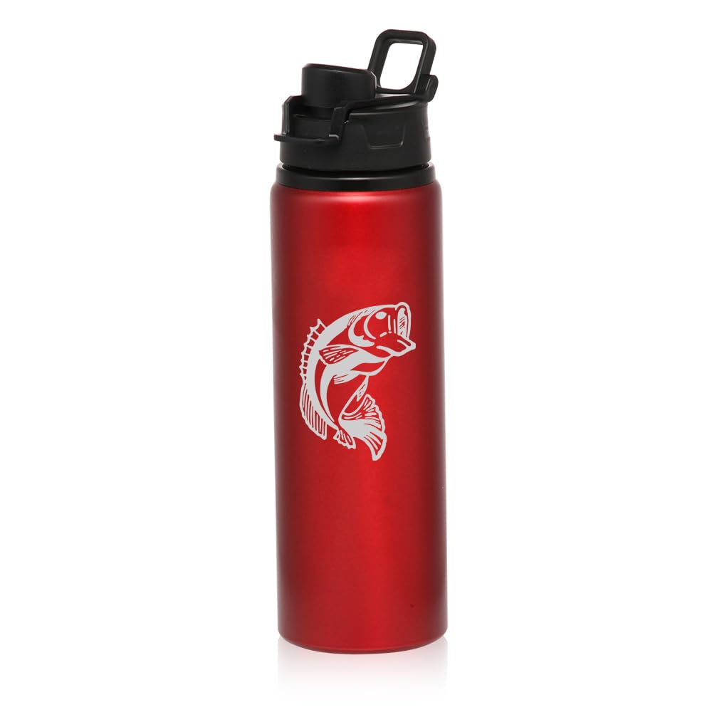 25 oz Water Bottle Sports Travel Mug Bass Fish (Red)