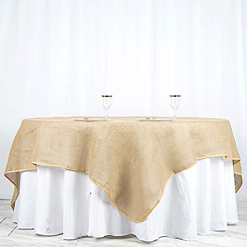 Balsacircle 90X90-Inch Natural Brown Burlap Table Overlays - Wedding Reception Party Catering Table Linens Decorations