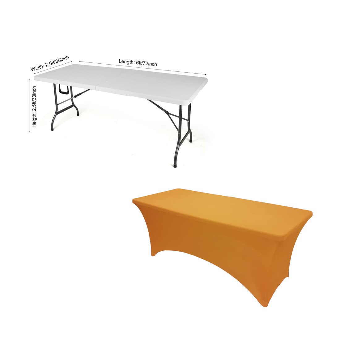 Gowinex 6Ft Gold Stretch Spandex Table Cover Tablecloth For Rectangular Fitted Folding Table