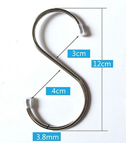 GCA 10 Pack Stainless Steel S Shaped Hooks - Heavy-Duty Kitchen Pot Hanger, Silver, Model G-10-15