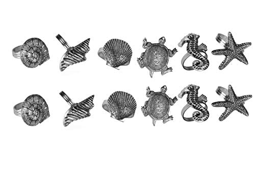 Alpha Living Home Coastal Theme Sea Shells Metal Napkin Rings - Set Of 12 For Dinner Parties, Weddings Receptions, Family Gather