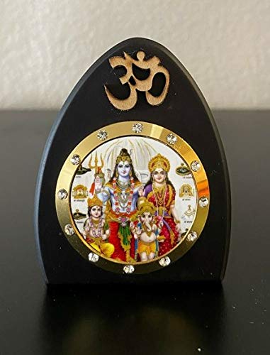 Shiv Parivar Ganesh Ji Kartikya Ji Idol Statue Wooden Frame for Car Dashboard Home Office Temple Mandir Hinduism