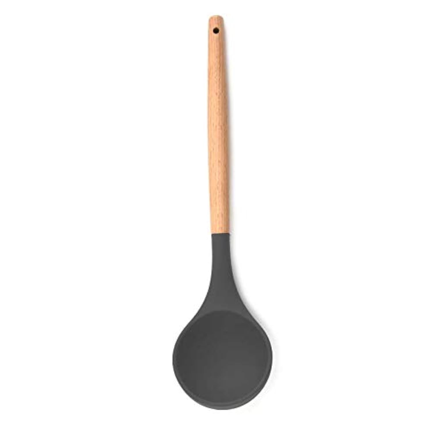 PPlus International Silicone Ladle Spoon, Wooden Handle Seamless & Nonstick Kitchen Soup Ladle, BpaFree & Heat Resistant Up To