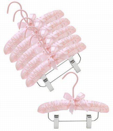 Only Hangers 10'' Pink Baby Satin Padded Hangers With Clips- Pack Of (6)