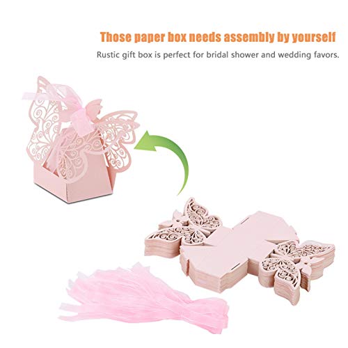 Fafeicy 100PCS Butterfly-Pattern Paper Cut Carton Wedding Favor Sugar Chocolate Boxes for Birthday Decoration (Pink)