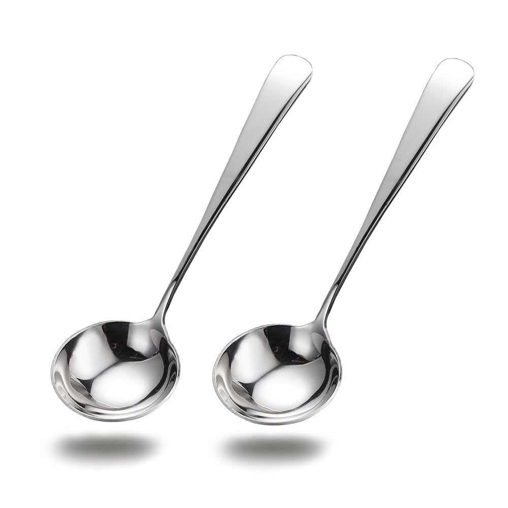 Wenkoni Small Soup Ladles,Sauce Ladles,Gravy Soup Spoon Ladles,2 Pack Sus 304 Non-Magnetic Stainless Steel 7.6'' Round Ladles (C