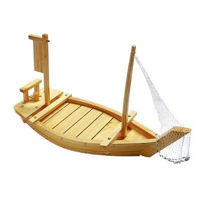 Thy Collectibles Wooden Japanese Sashimi Sushi Boat Plate Serving Tray With Fishing Net (36'' (90Cm))