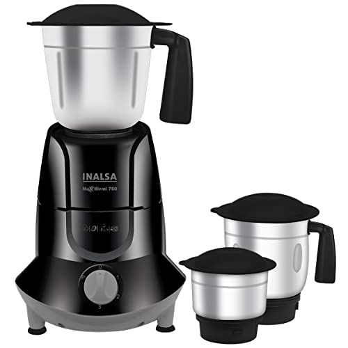 Inalsa Mixer Grinder 750Watt Maxxblend 750 With 3 Stainless Steel Jars (For Dry Grinding, Wet Grinding, Chutneys, (Black/Grey)