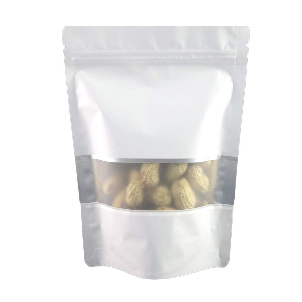 Qq Studio 100 Matte Metallic Color With Frosted Window Display Stand-Up Resealable Quickqlick Bags (6.3'' X 9.4'', Matte White)