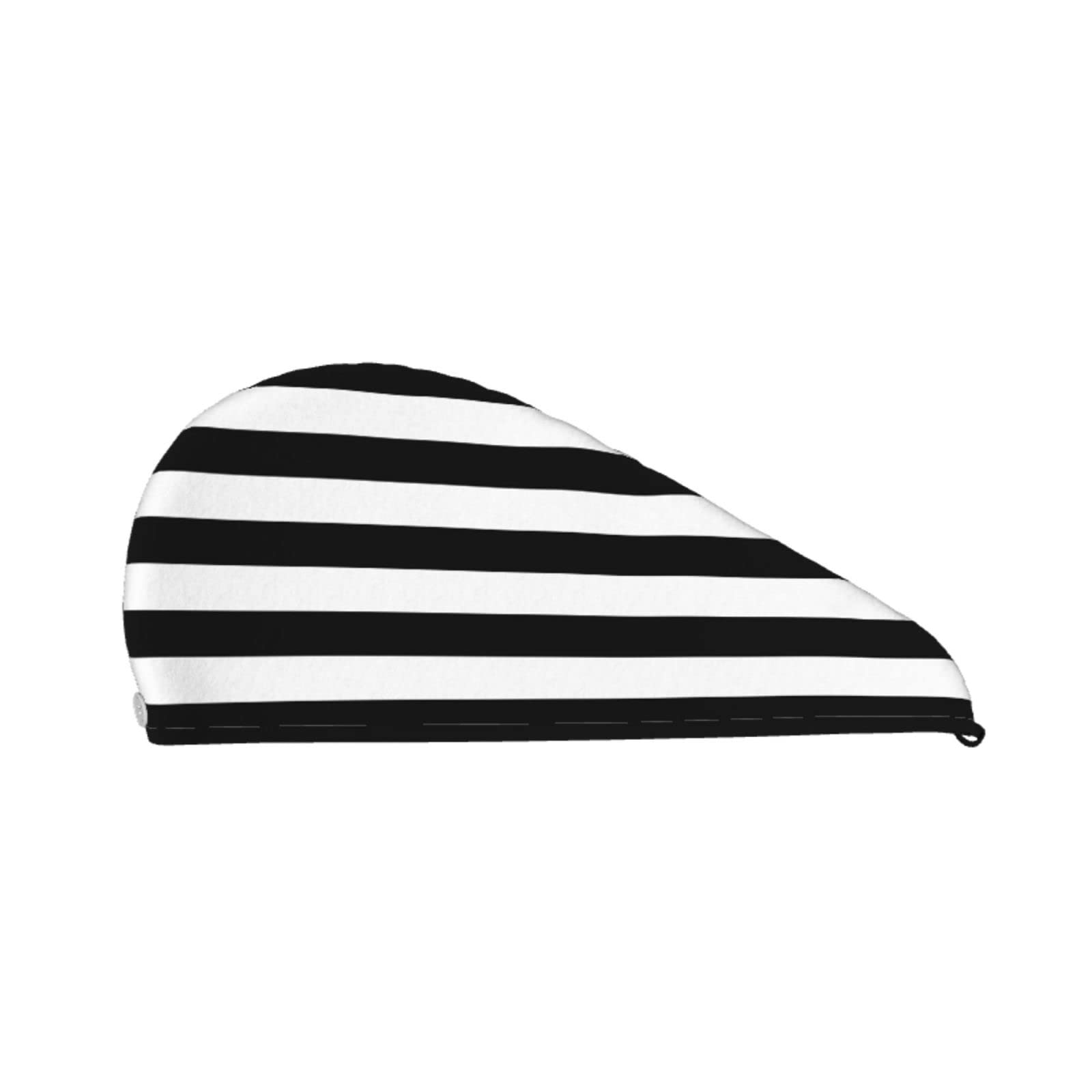famliihw Black and White Stripe Hair Towel Wrap Microfiber Fast Drying Hair Turban with Buttons for Women Men Drying Curly, Long