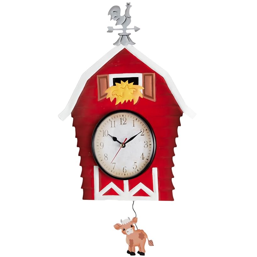 The Lakeside Collection Pendulum Wall Clocks - Rustic Farmhouse Kitchen Clock - Barn