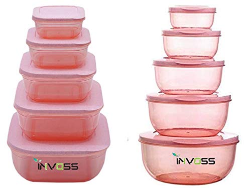 Invoss Bpa Free Combo 5+5 Set Plastic Container Set For Kitchen & Refrigerator/Moduler Combo Fridge Storage Container Set/Combo 