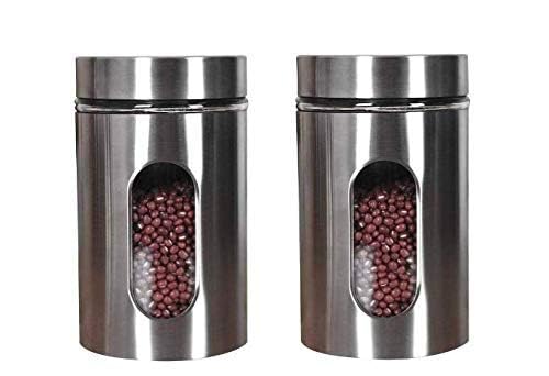 Gretzomall 1000Ml Stainless Steel Plated Glass Kitchen Cannister Food Spices Canister With Airtight Lid Container Organizer For 