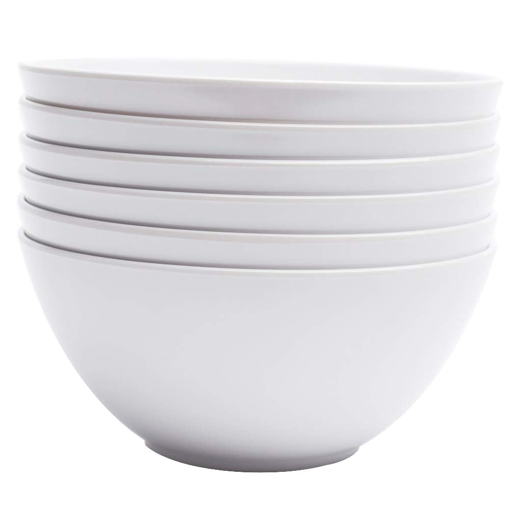 Yinshine Melamine Cereal Bowls - 28Oz White Dinnerware Soup Bowls Set, Pack Of 6