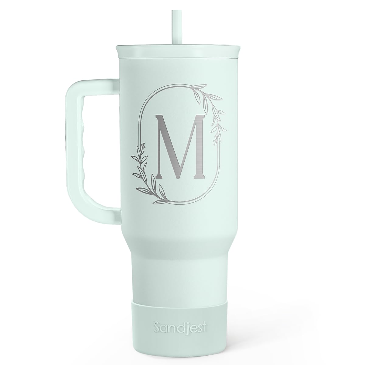 Personalized Monogrammed Tumbler with Handle 40oz, Letter M Tumblers Insulated Coffee Travel Cup, Custom Initial Gift for Women 