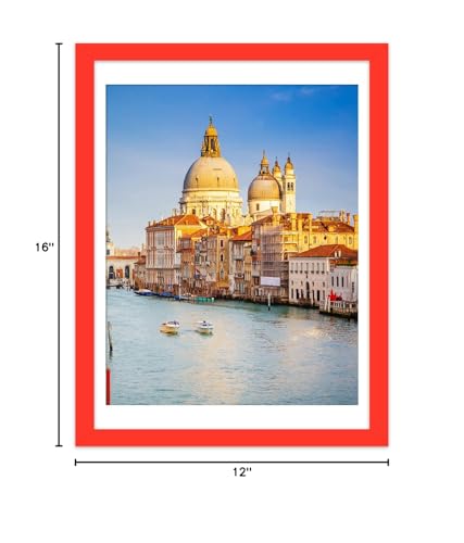 wyooxoo 12x16 Picture Frame Made of Solid Wood Red Photo Frames Display Pictures 11x14 with Mat or 12x16 Without Mat Colorful Fr