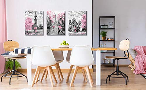 Canvaszon Black And White Canvas Wall Art For Living Room Bedroom Bathroom Girls Pink Paris Theme Room Decor Oil Painting Print