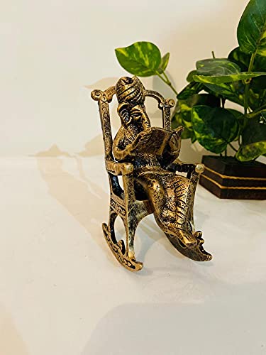 Akriti Brass Art Wares Ganesh Chair Antique Sitting Reading Ganpati Aluminum Murti Ganesha Idol For Gifting Home Decor Mandir Te