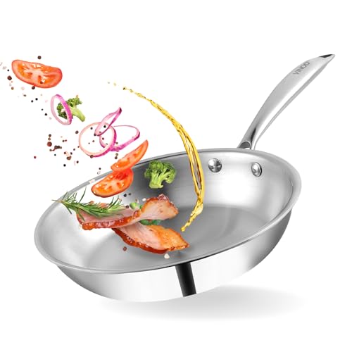 Vinod Platinum Triply Stainless Steel Frypan 20 cm | 2.5 mm Thick | Steel Pan | Scratch Resistant | 5 Year Warranty | Induction 