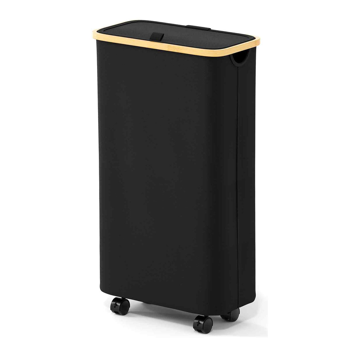 Spaceaid Slim Laundry Hamper With Lid And Wheels, 62L Narrow Clothes Basket Bin With Bamboo Handles, Skinny Tall Collapsible Ham