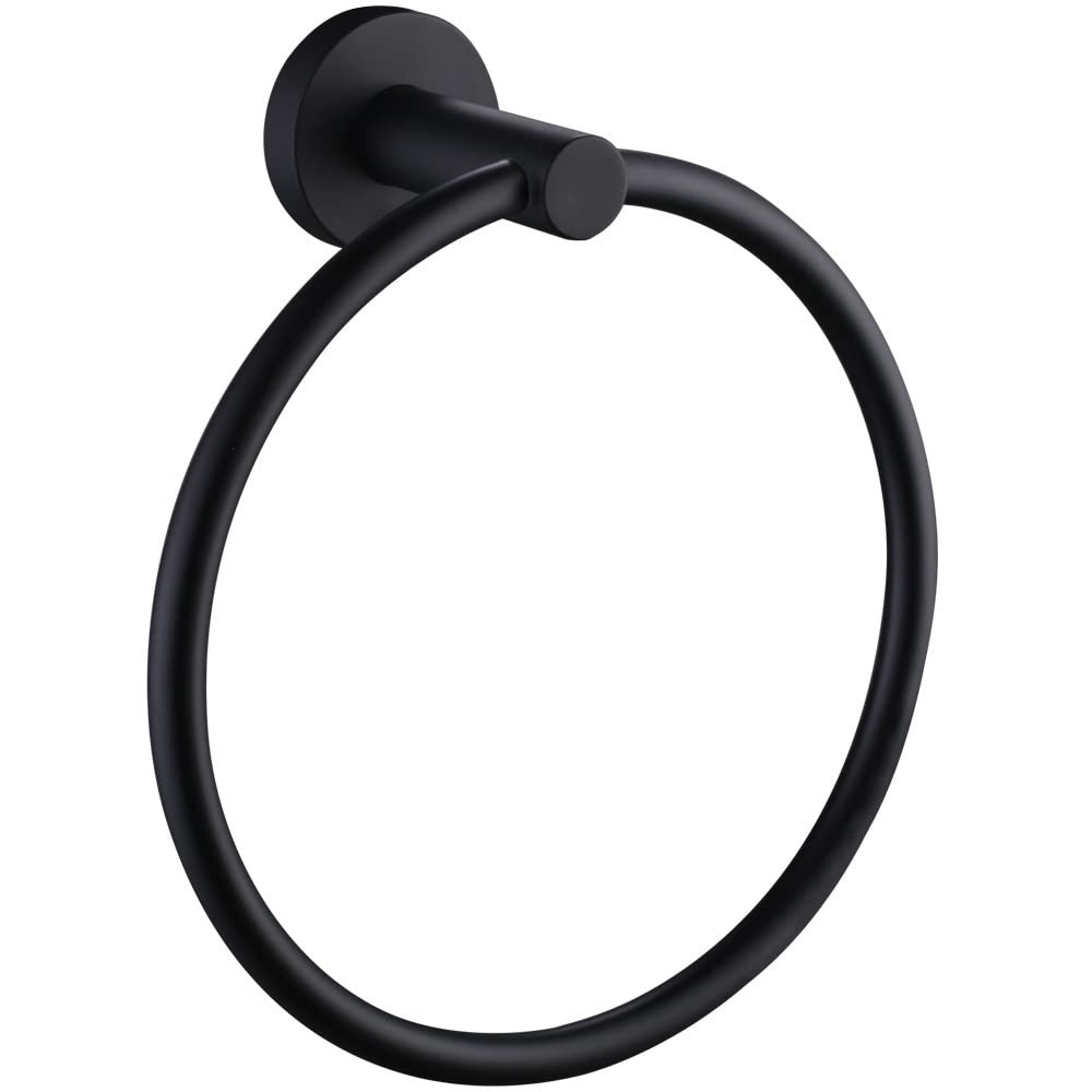 Aplusee Matte Black Towel Ring, Stainless Steel Hand Towel Holder, Bathroom Towel Rack, Round Towel Hanger, Storage Hardware Wal