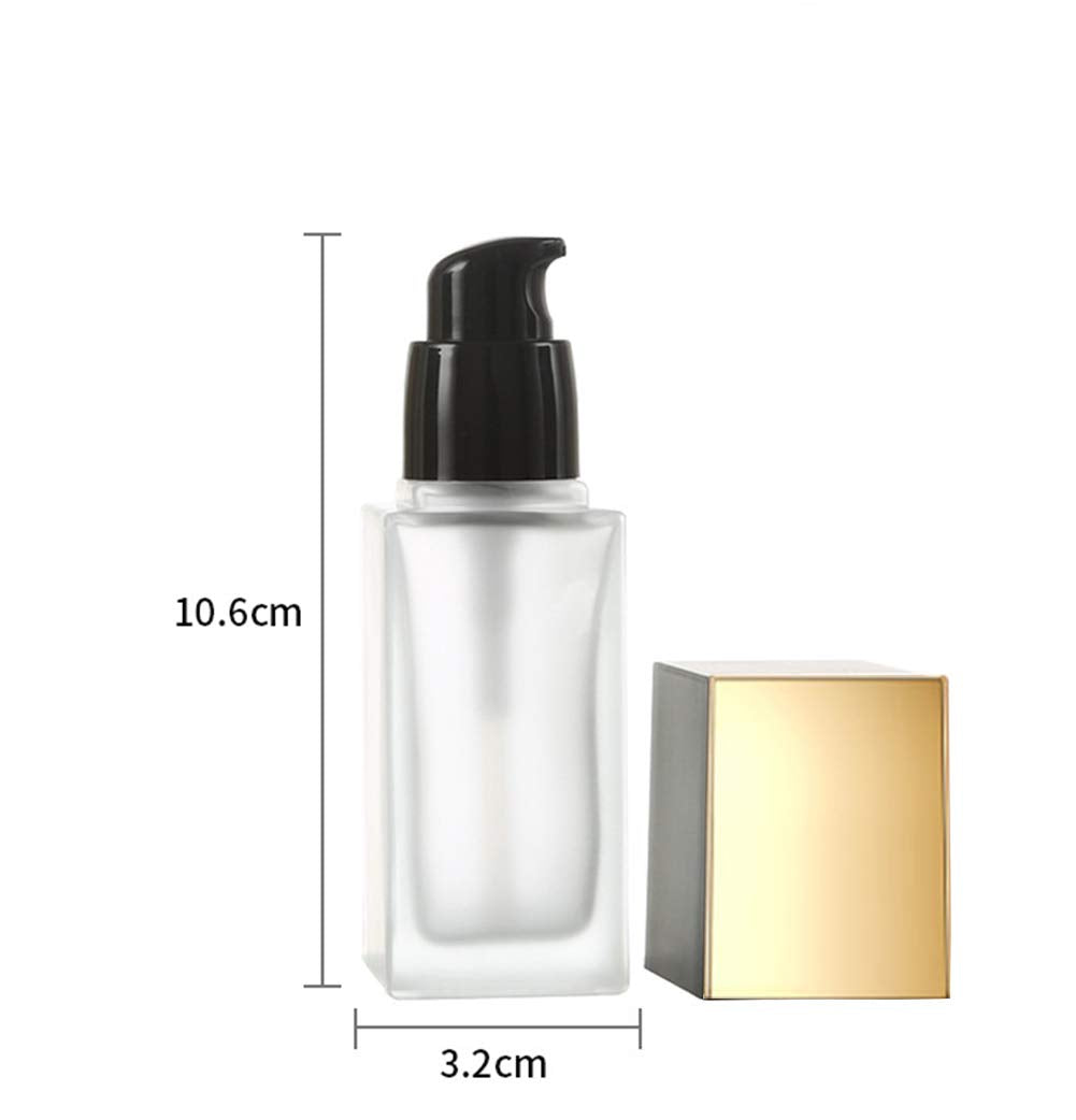 Usrommaner 4 Pack,1 Oz/30Ml Matte Glass Essence Lotion Pump Bottle,Empty Square Cosmetic Container Travel Liquid Foundation Base