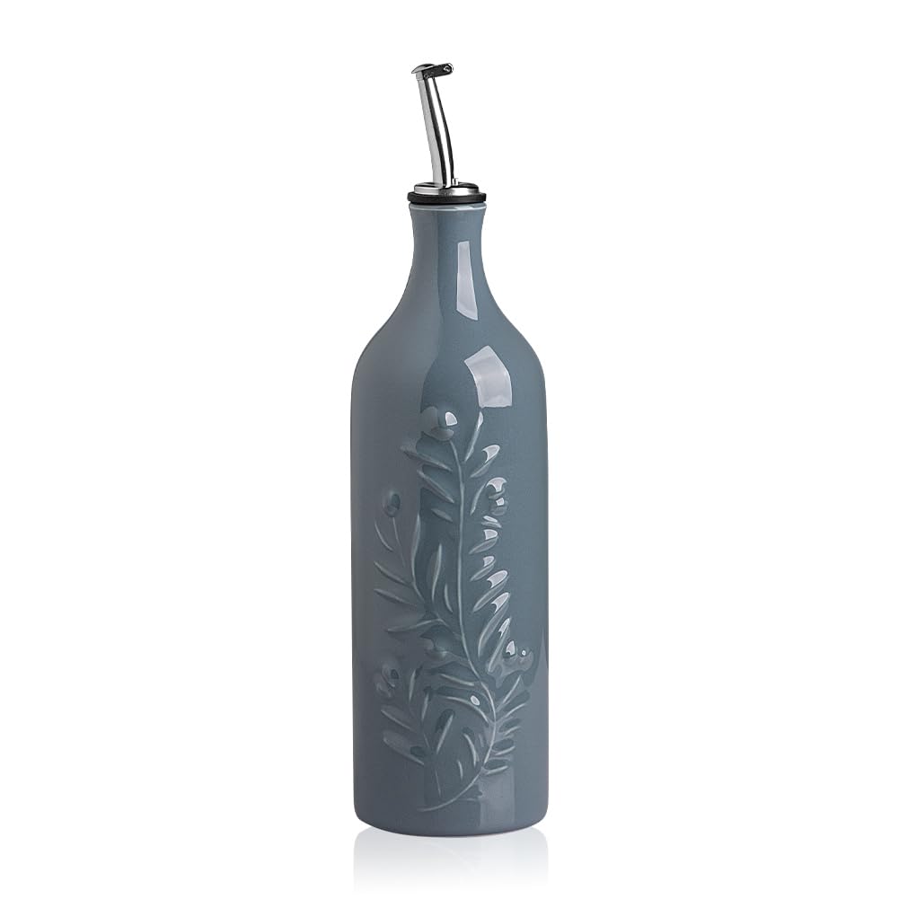 Sweejar Large Olive Oil Dispenser Bottle with Spout, 24 Oz Ceramic Oil Dispenser for Kitchen, Relief Opaque Oil Cruet, Oil Conta
