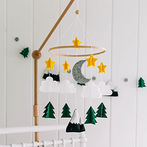 Baby Crib Mobile (Starry Woodland Night w/Garland, Evergreen) - Nursery Decoration Crib Mobile and Baby Shower Gift for Boys & G