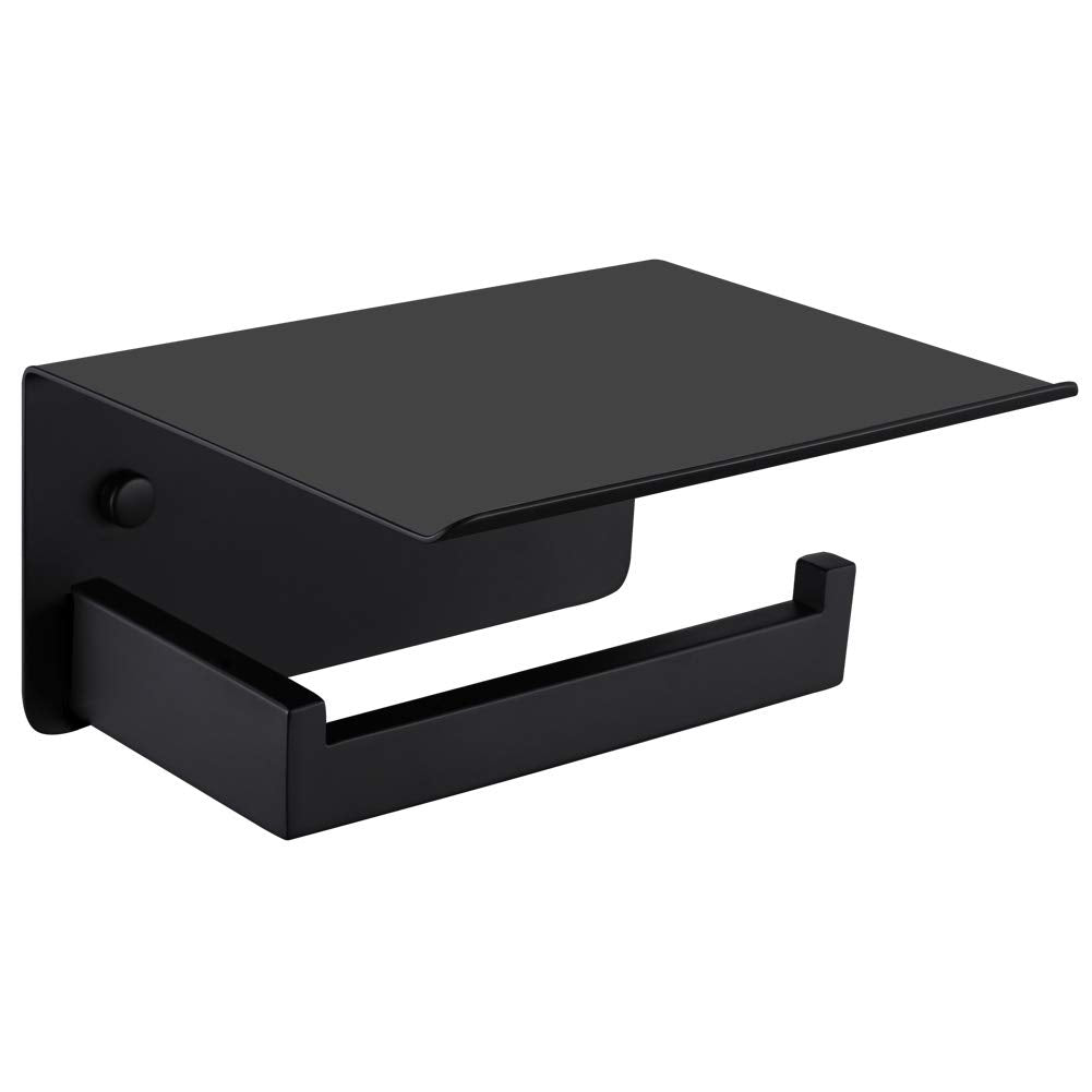 Toilet Paper Holder With Shelf Matte Black, Aplusee Bathroom Accessories Decor Sus 304 Stainless Steel Modern Paper Towel Holder