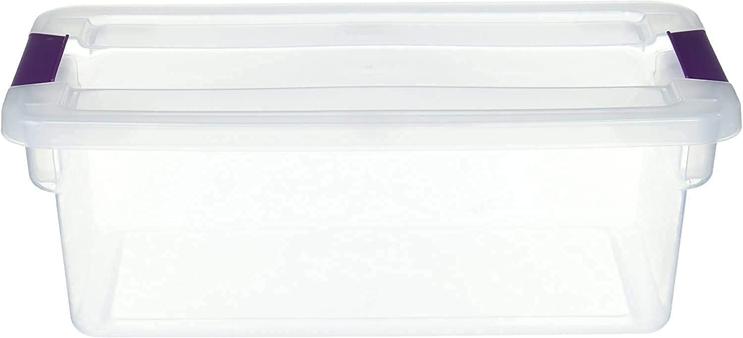 Sterilite,6 Quart(Qt) Clearview Storage Latch Box with Purple Latches,Pack Of 4 Containers(6 Quarts)