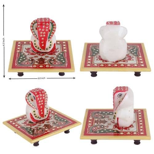 Svgg Decors Marble Chowki With Ganesh Ganesha Ganpati Murti Idol Statue Sculpture | Pooja Idols | Home Decor - Small Size (Ganes