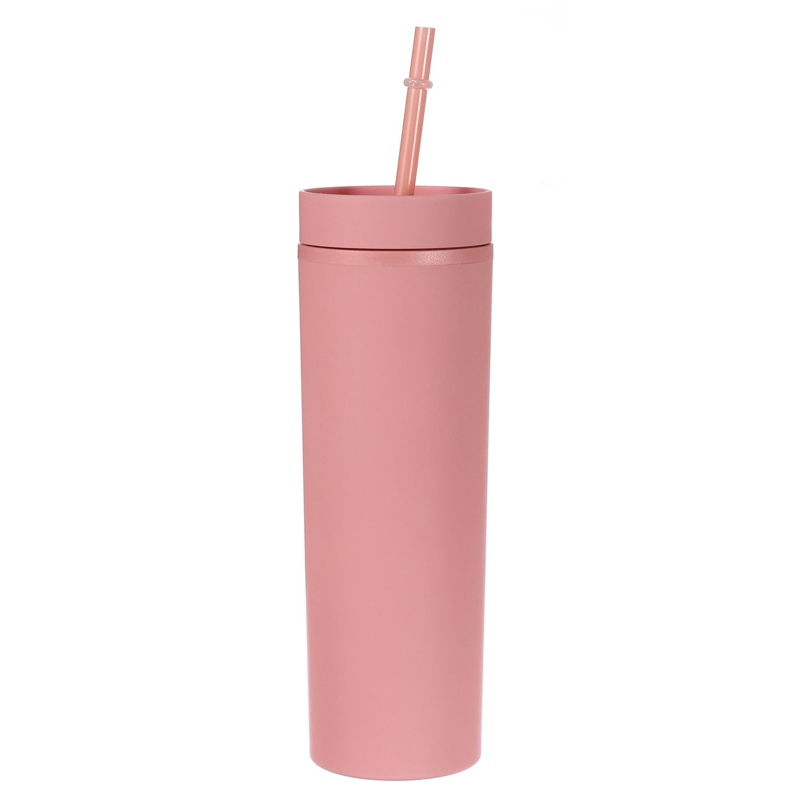 uxcell Skinny Tumbler with Lids and Straws, 16Oz Matte Deep Red Skinny Tumbler Bulk, Reusable Pastel Acrylic Tumbler, Double Wal